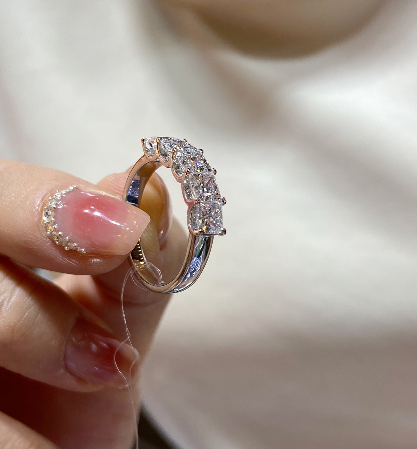18K gold cultivated diamond Princess Square ring