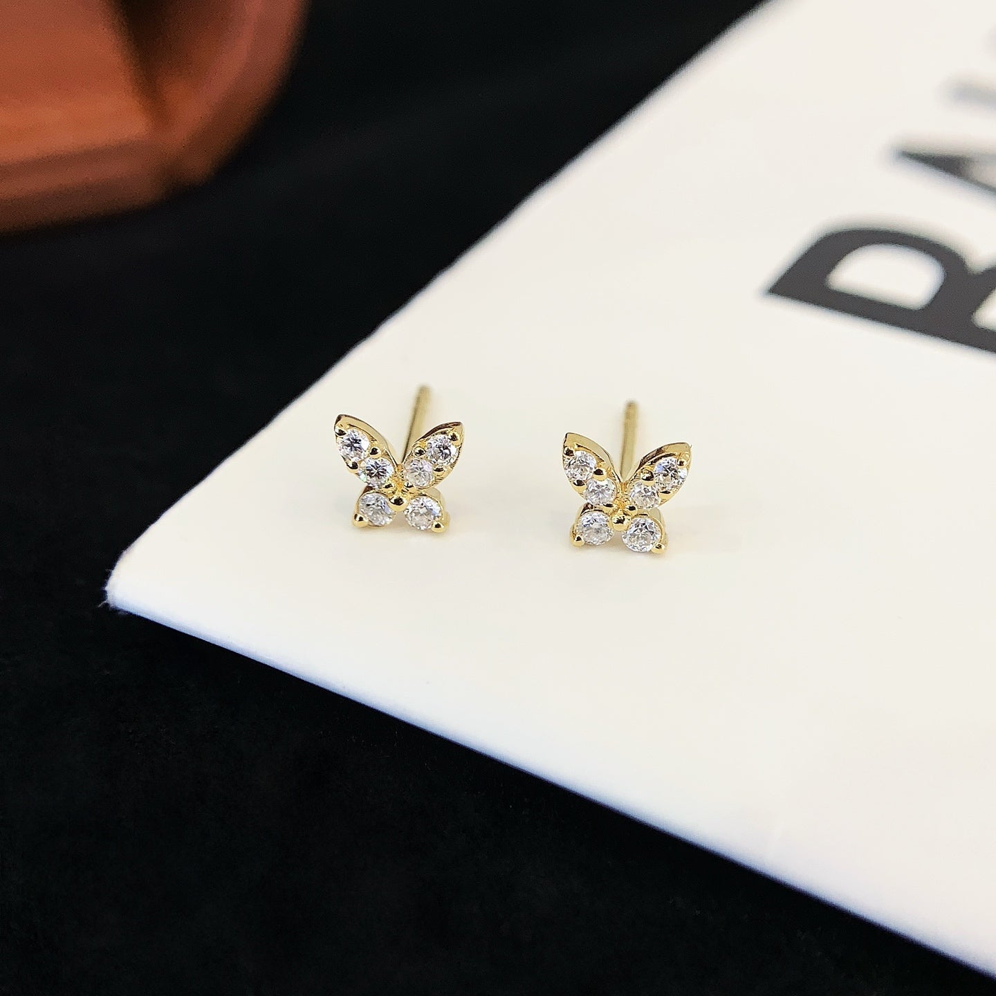 18K gold cultured diamond butterfly earrings