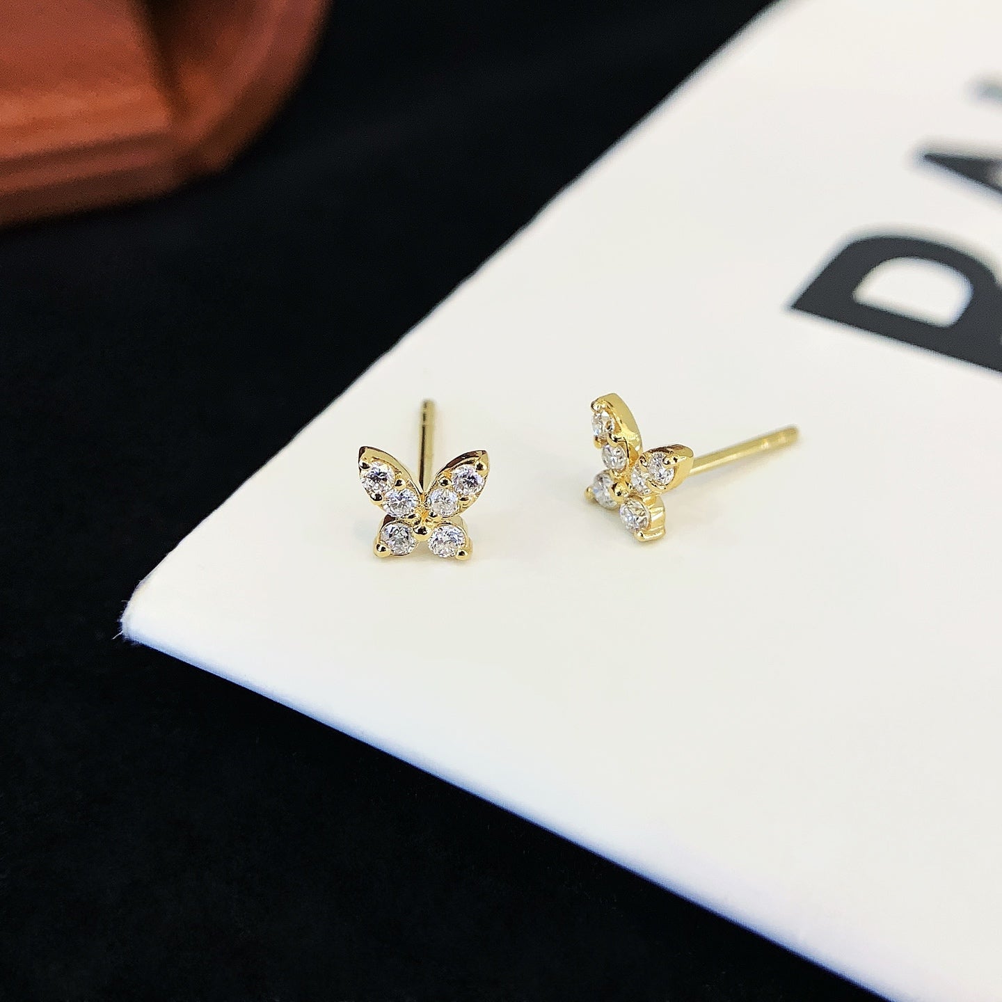 18K gold cultured diamond butterfly earrings