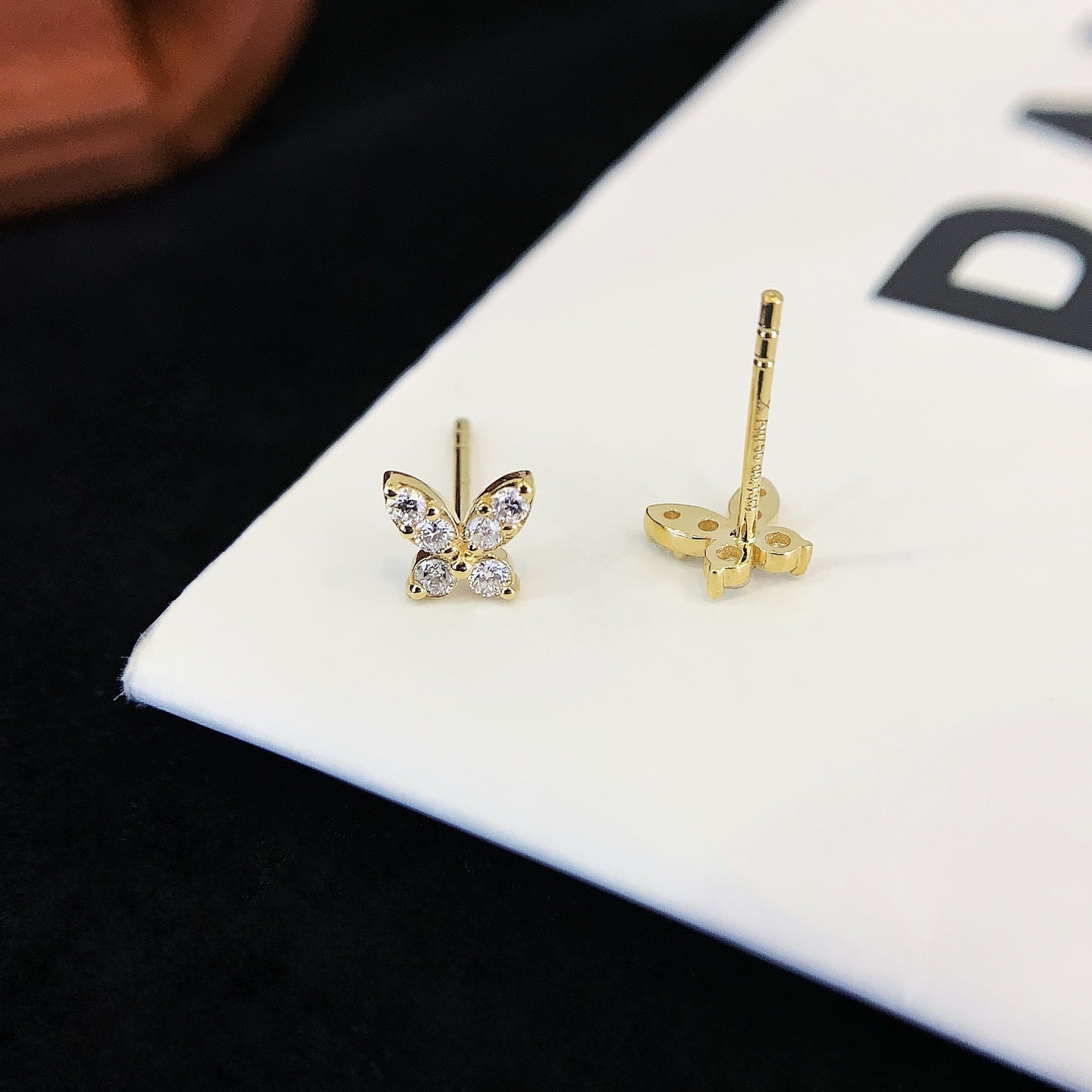 18K gold cultured diamond butterfly earrings