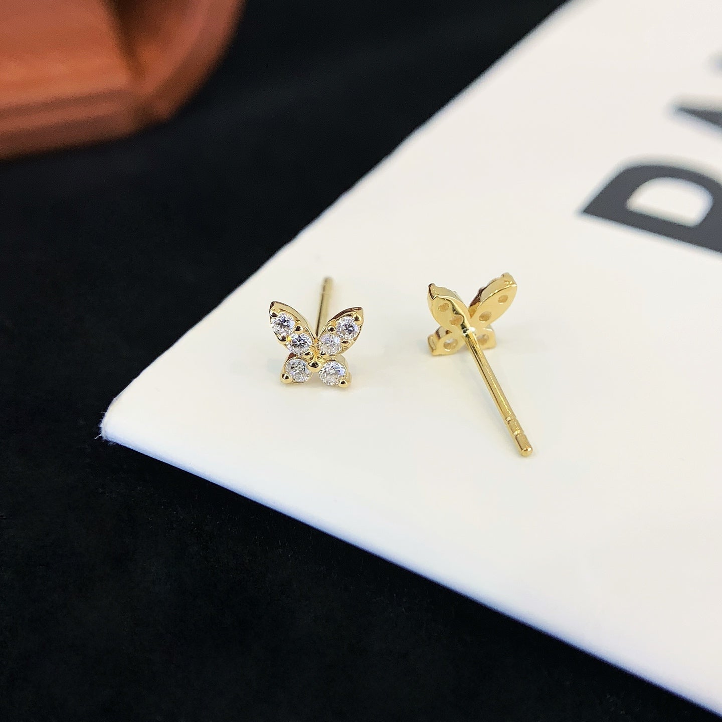 18K gold cultured diamond butterfly earrings
