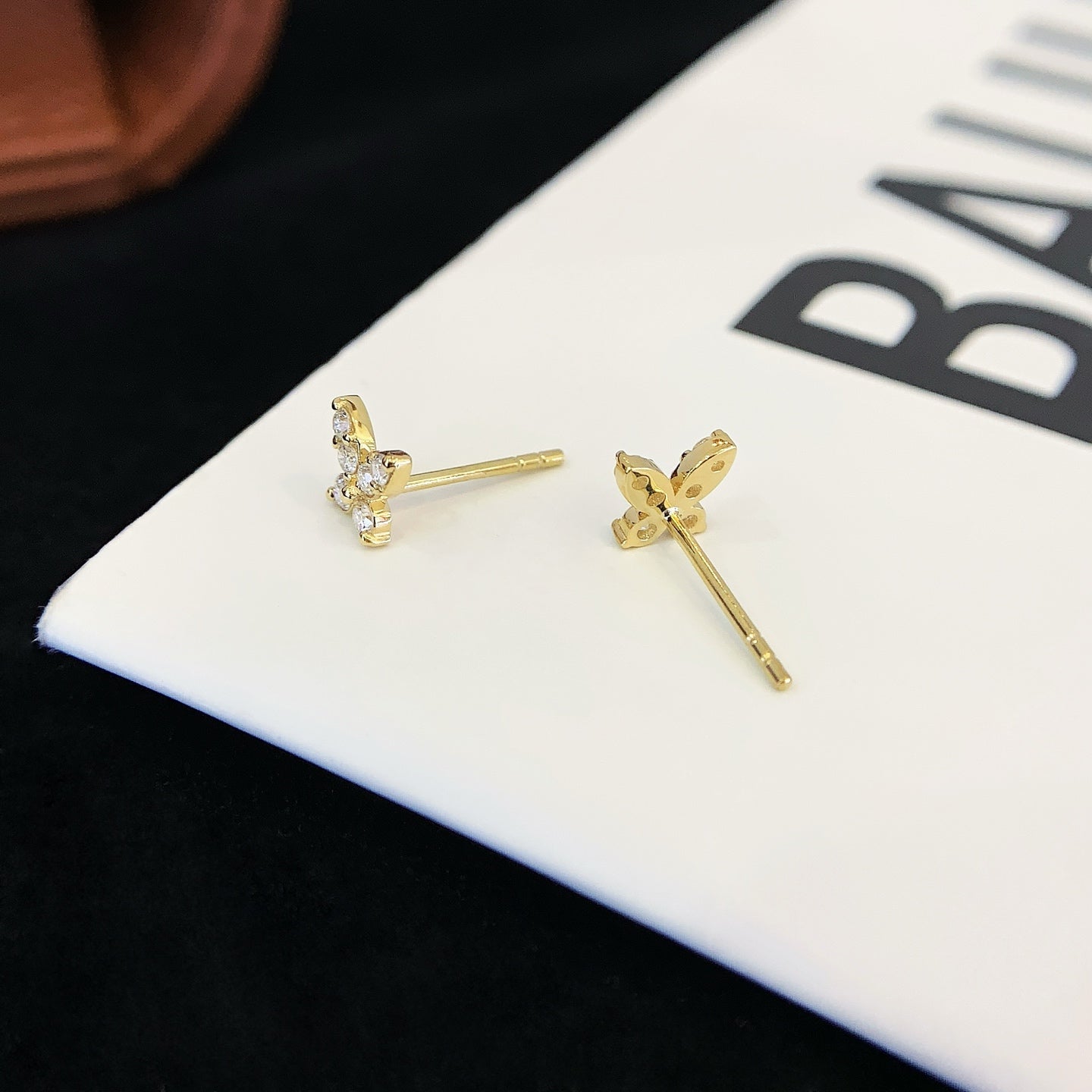 18K gold cultured diamond butterfly earrings