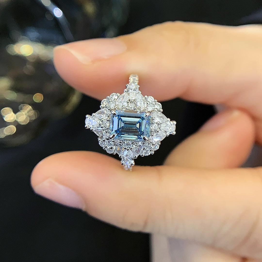 18K gold cultured blue diamond ring