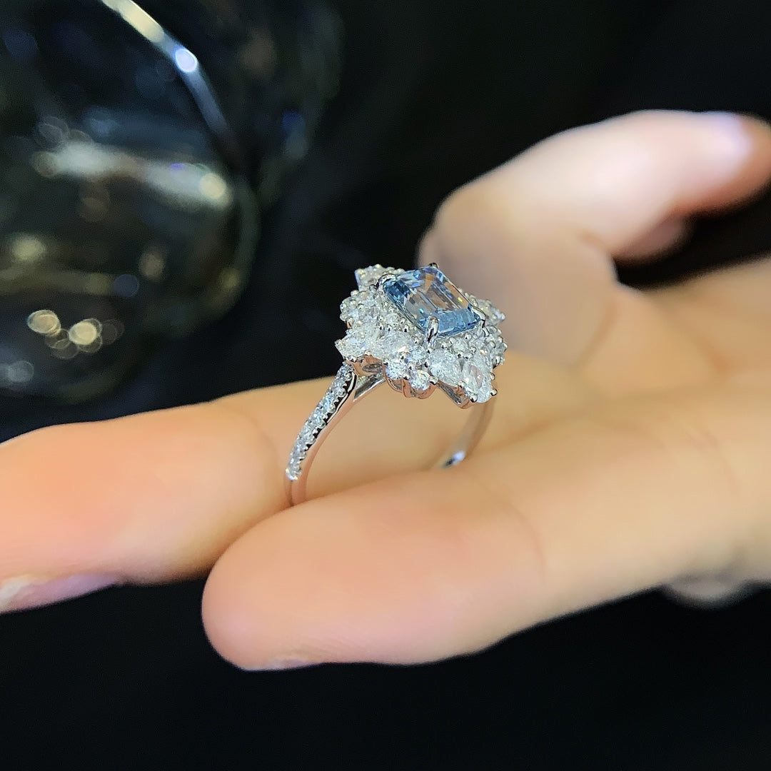 18K gold cultured blue diamond ring