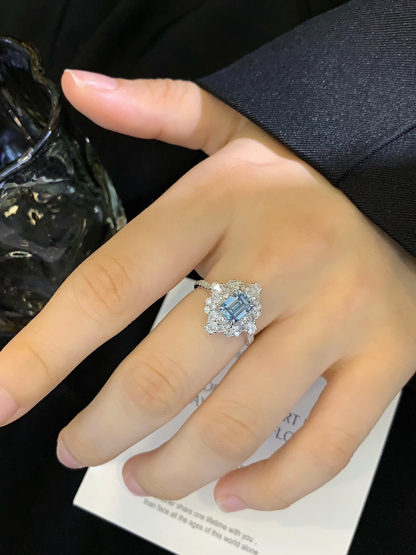 18K gold cultured blue diamond ring
