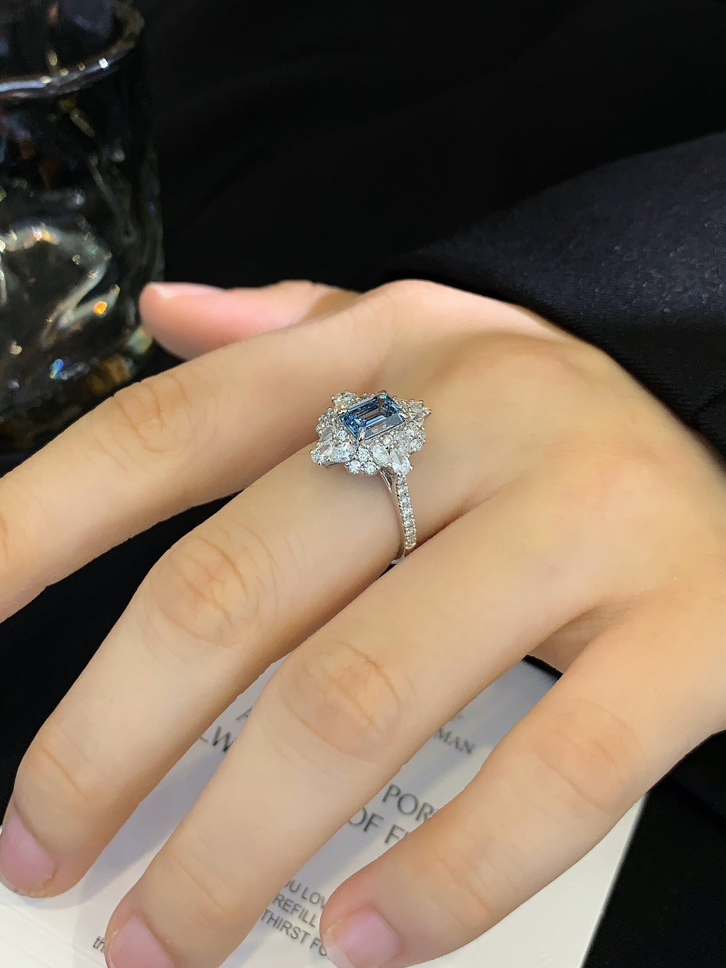 18K gold cultured blue diamond ring