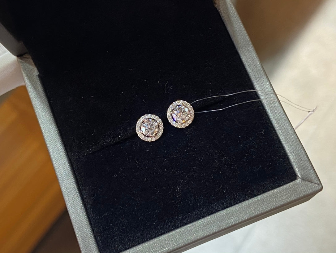 18k gold cultured diamond round earrings