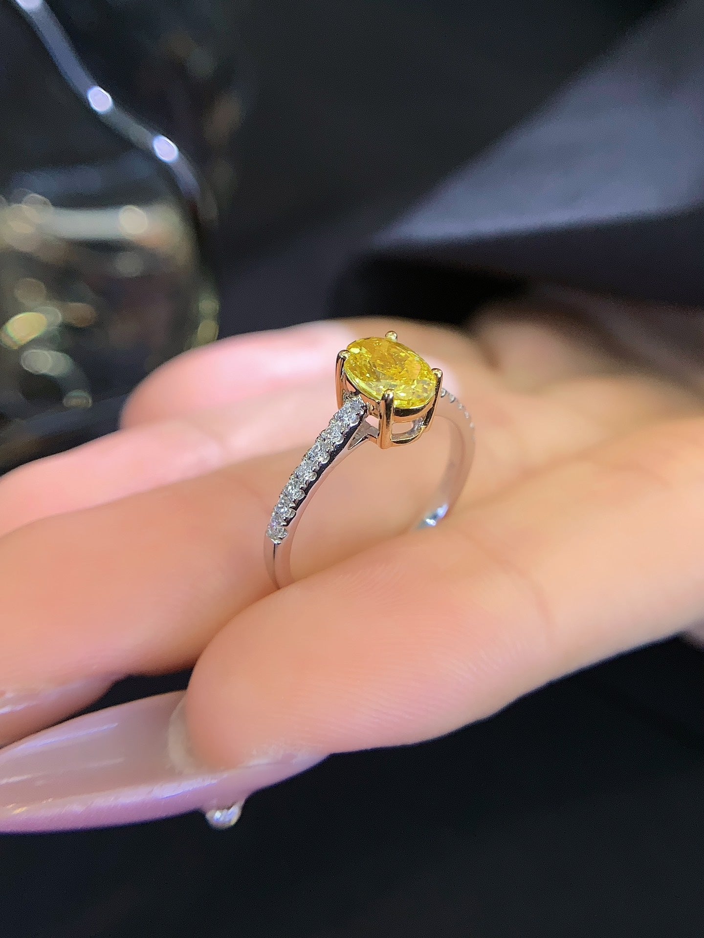 18K gold cultured yellow diamond ring
