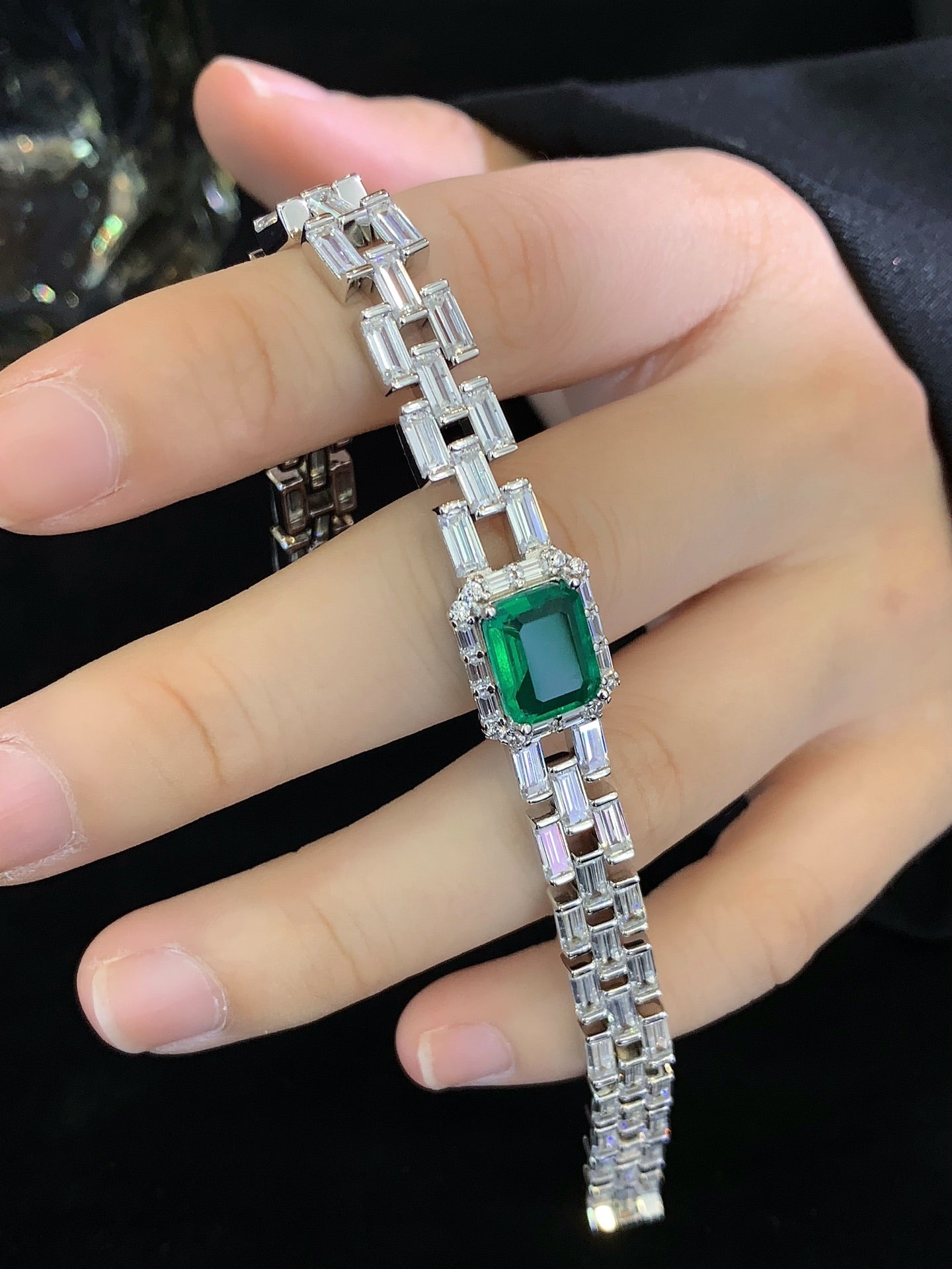 S925 silver inlaid colored gemstone bracelet