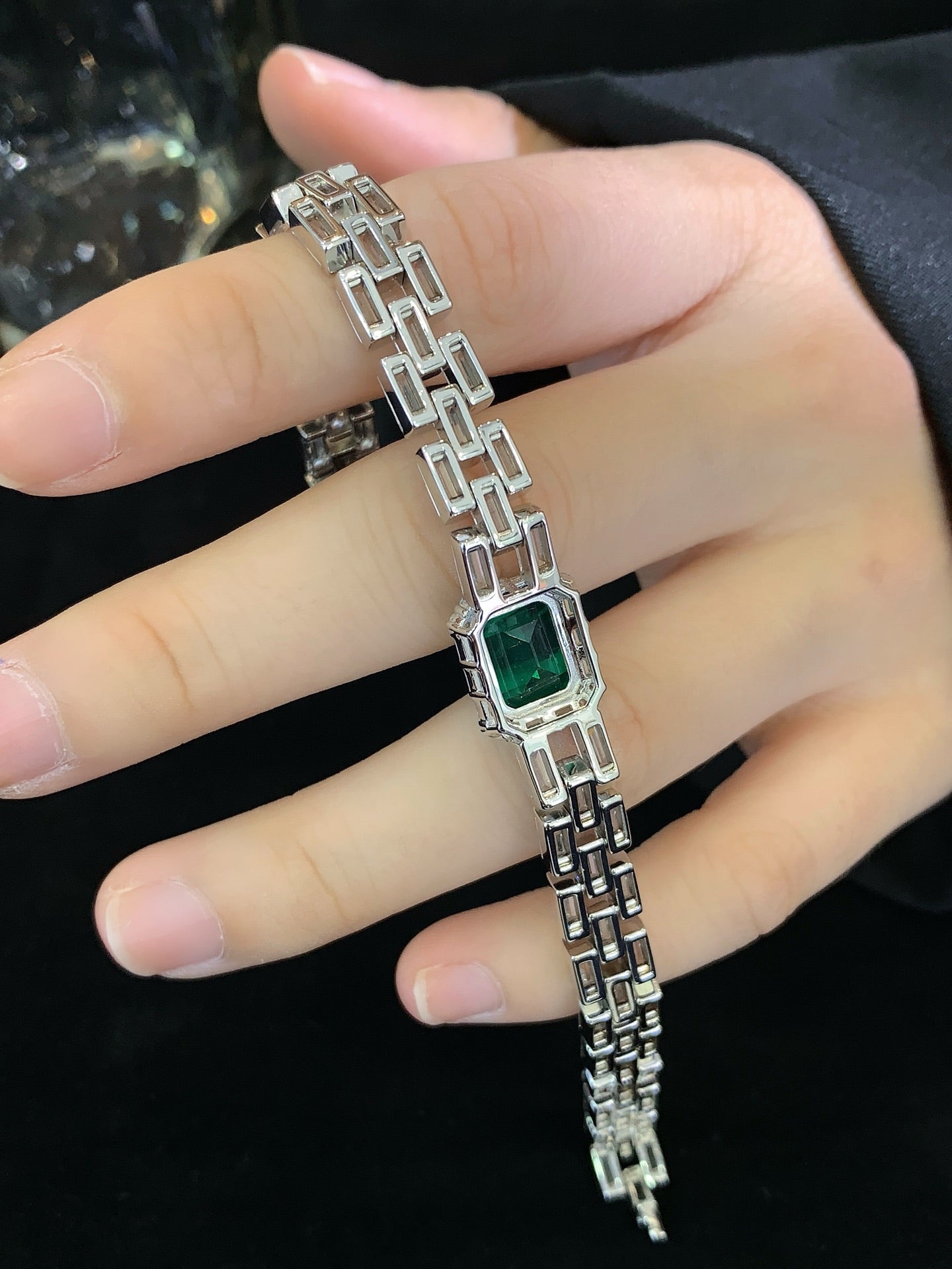 S925 silver inlaid colored gemstone bracelet