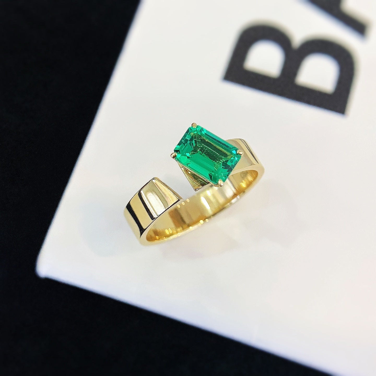 18K Gold Cultured Emerald Open Ring
