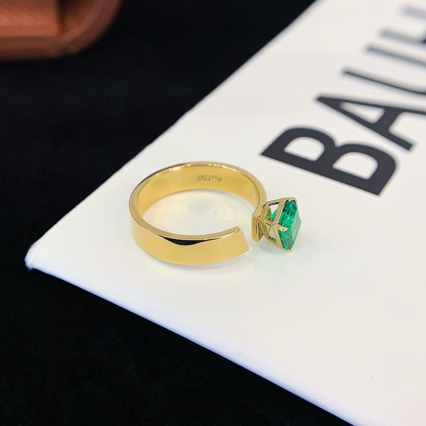 18K Gold Cultured Emerald Open Ring