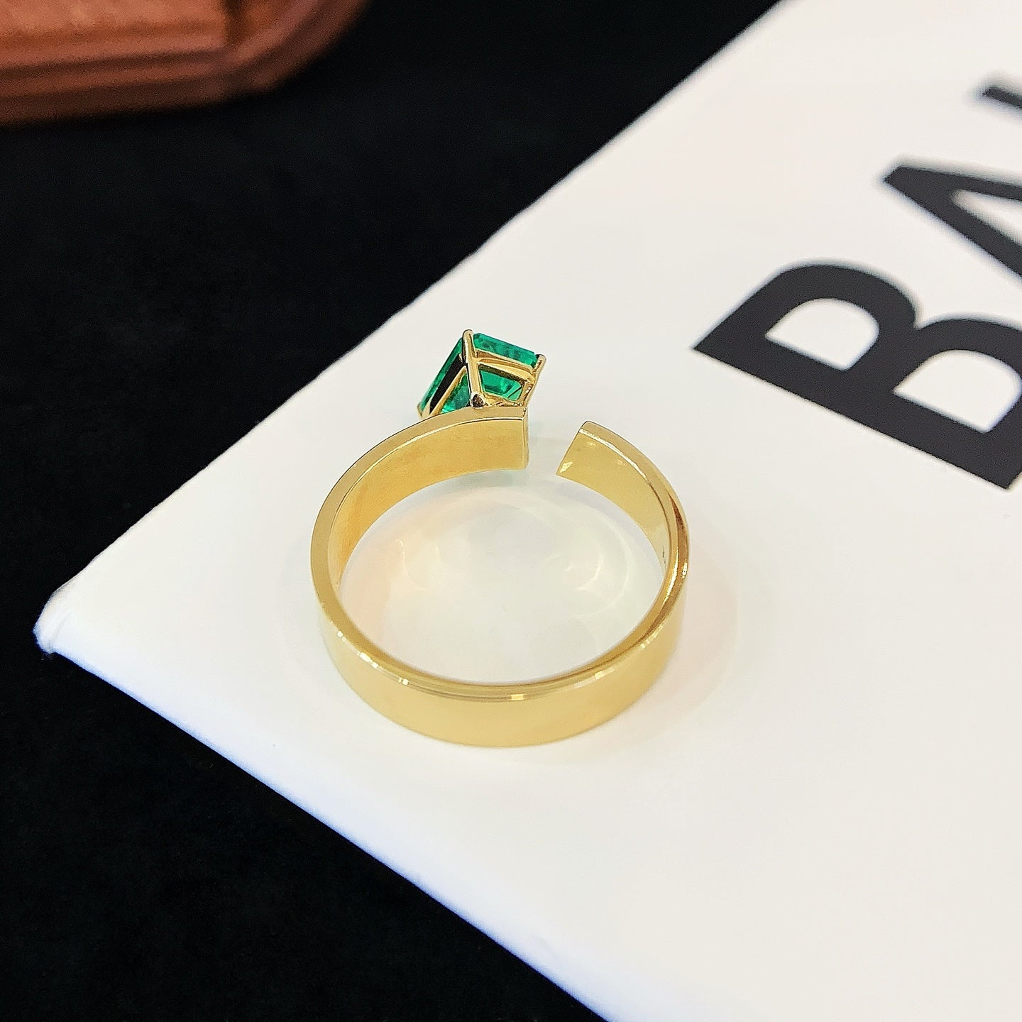 18K Gold Cultured Emerald Open Ring