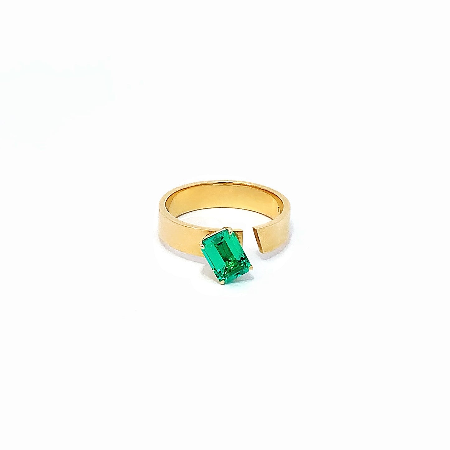 18K Gold Cultured Emerald Open Ring