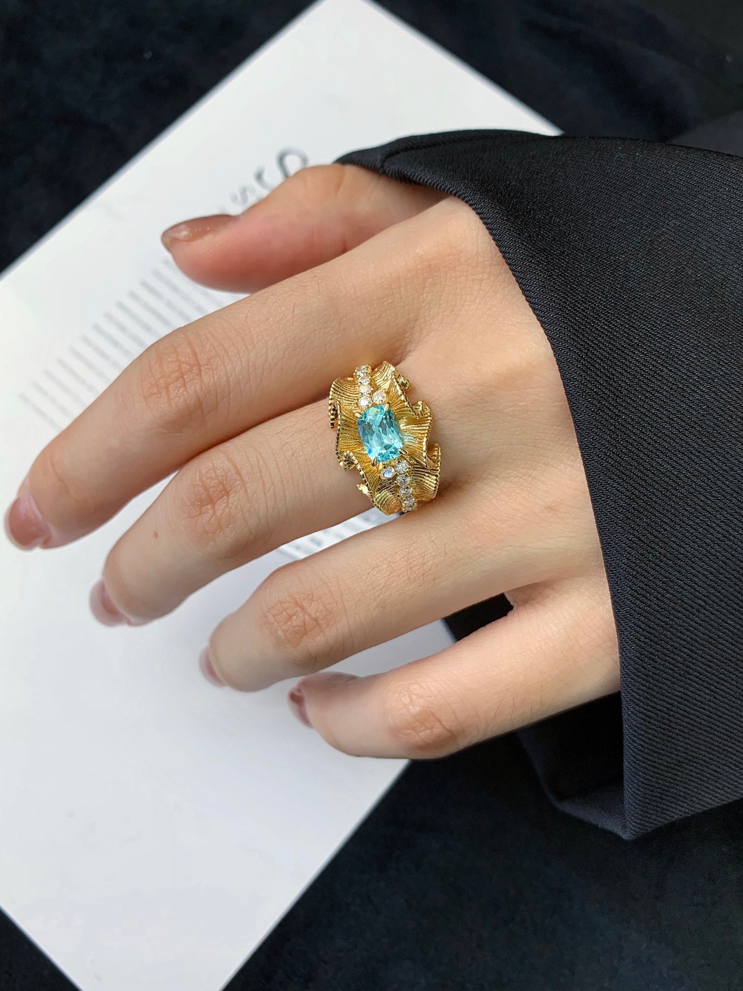 18K gold cultured Paraiba ring