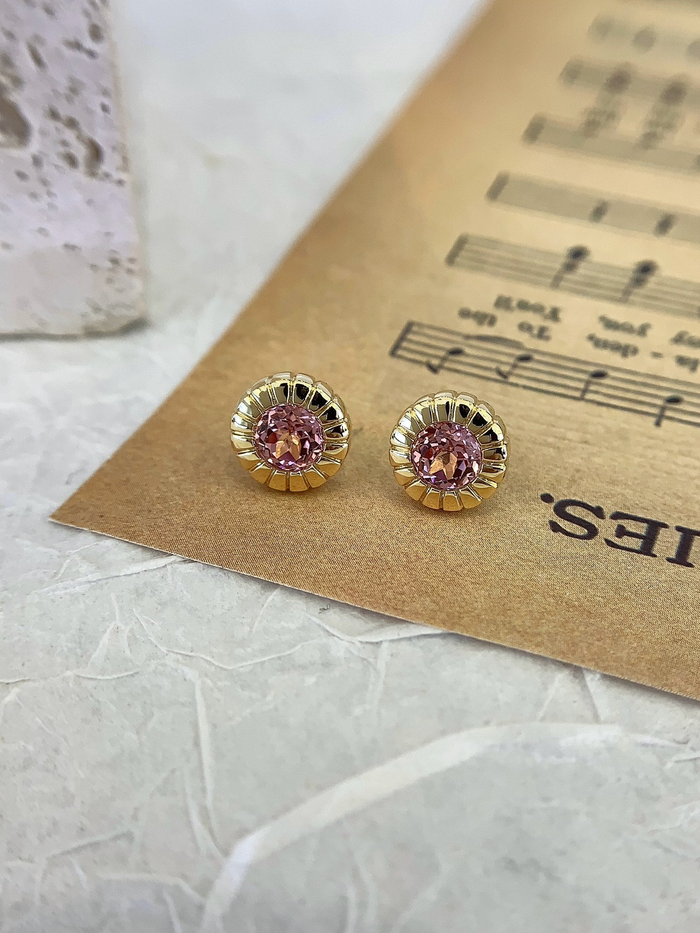 18K gold cultured colored gemstone earrings