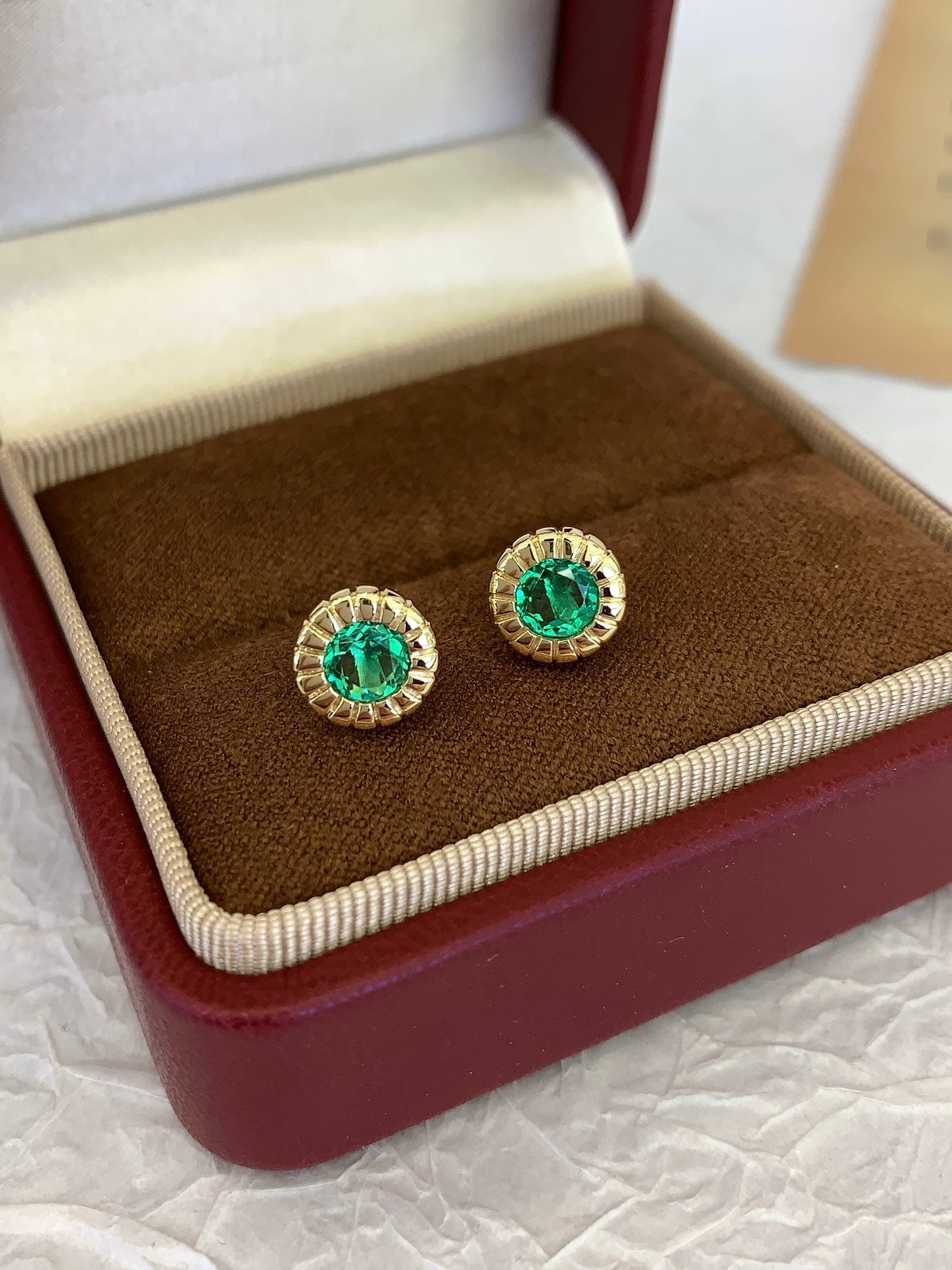 18K gold cultured emerald earrings
