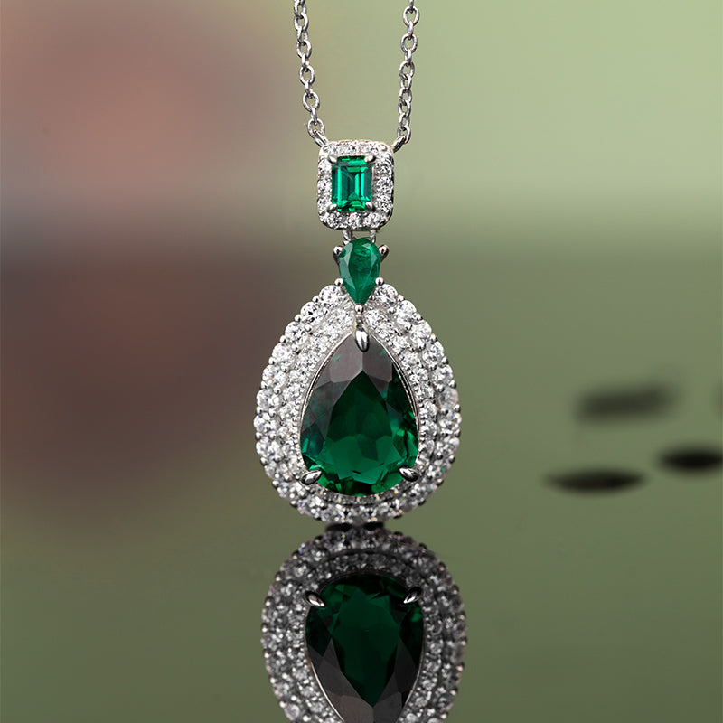 925 Sterling Silver Emerald Pendant Necklace