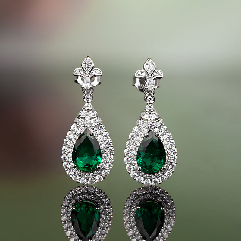 925 Sterling Silver Emerald Stud Earrings