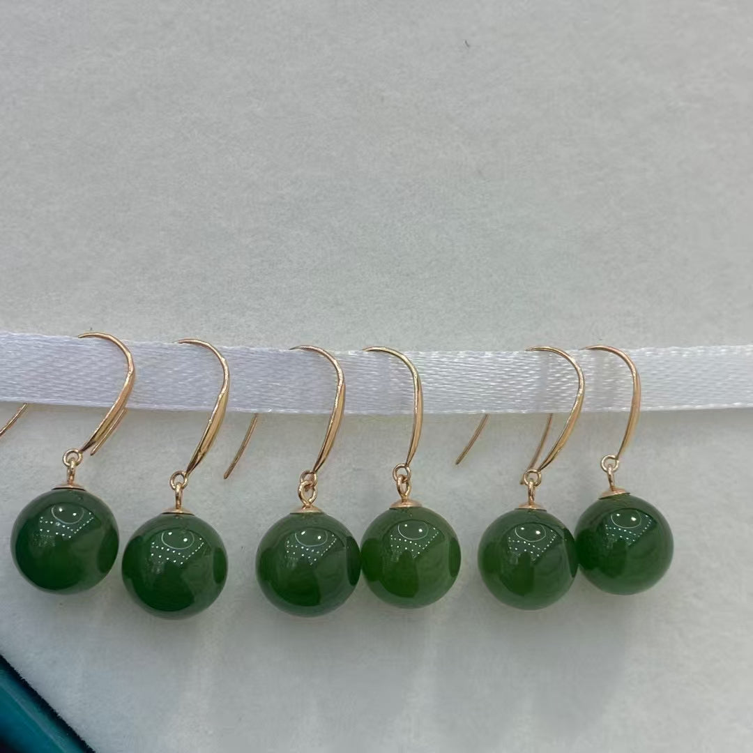 18k gold and Tian jade ear hooks