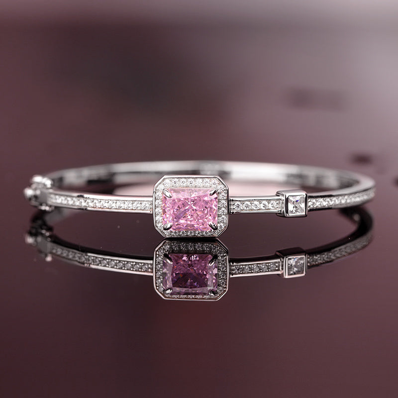 Sterling Silver Set With Pink High Carbon Diamond Bracelet