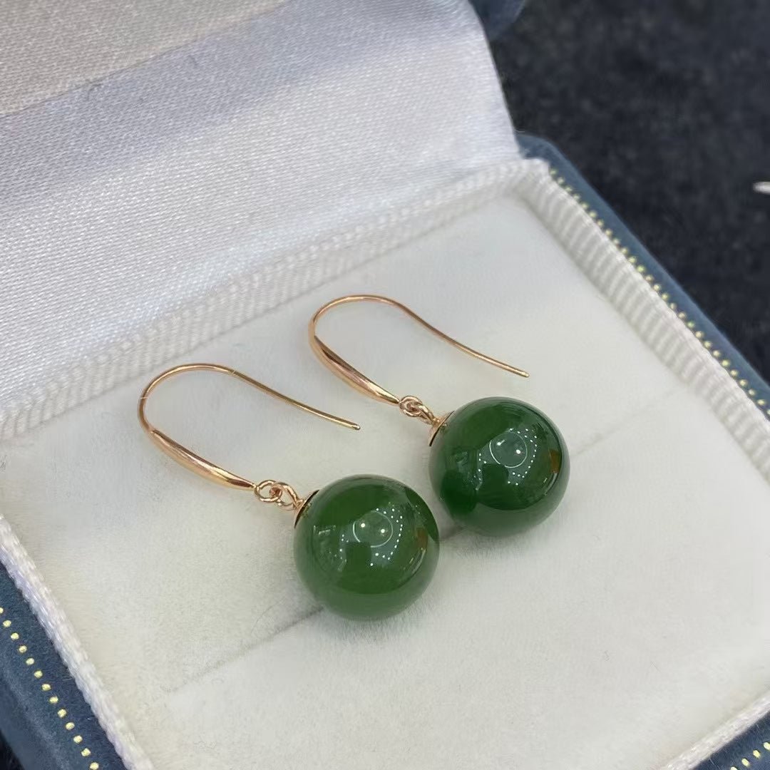 18k gold and Tian jade ear hooks
