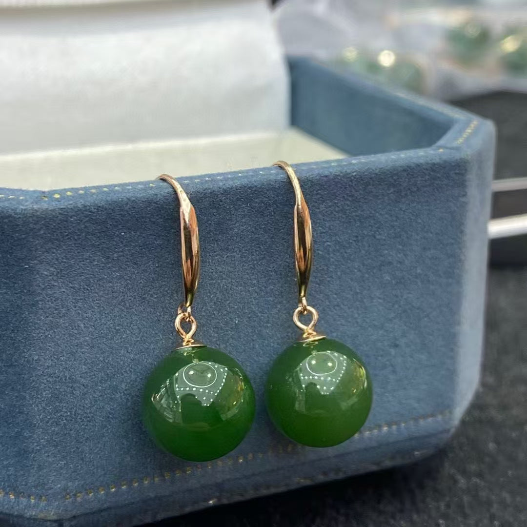 18k gold and Tian jade ear hooks