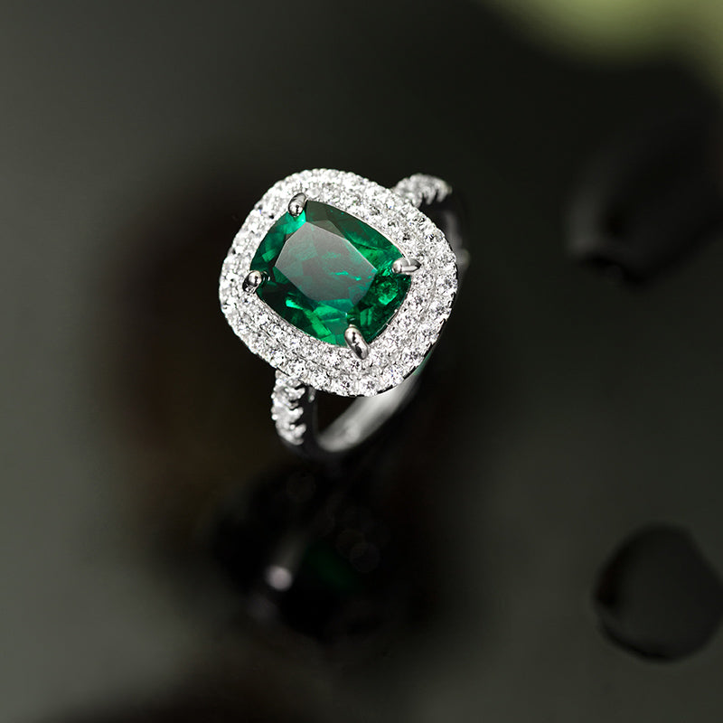 925 Sterling Silver Emerald And Diamond Ring