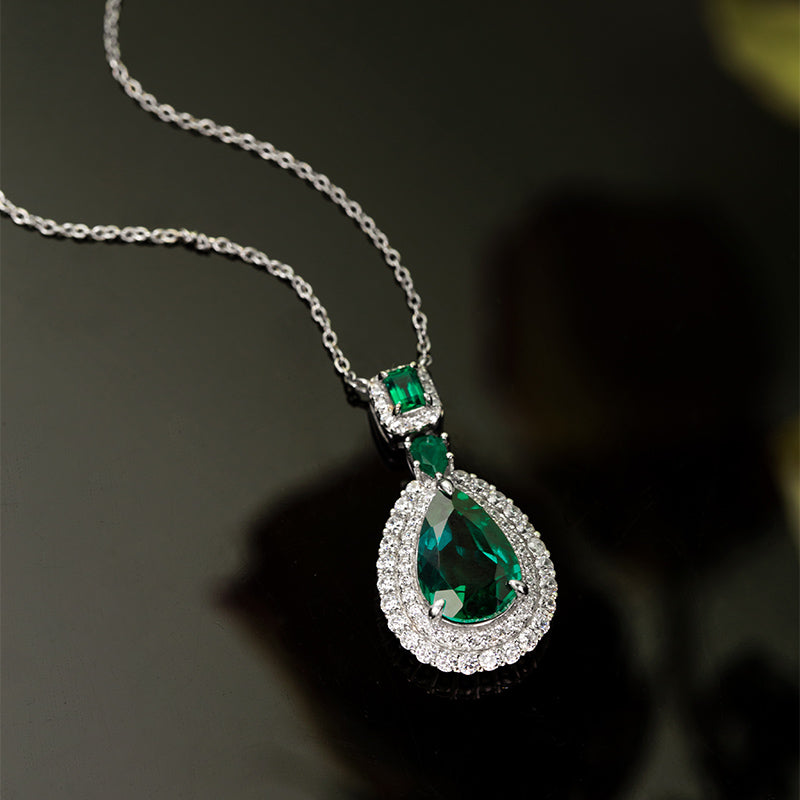 925 Sterling Silver Emerald Pendant Necklace
