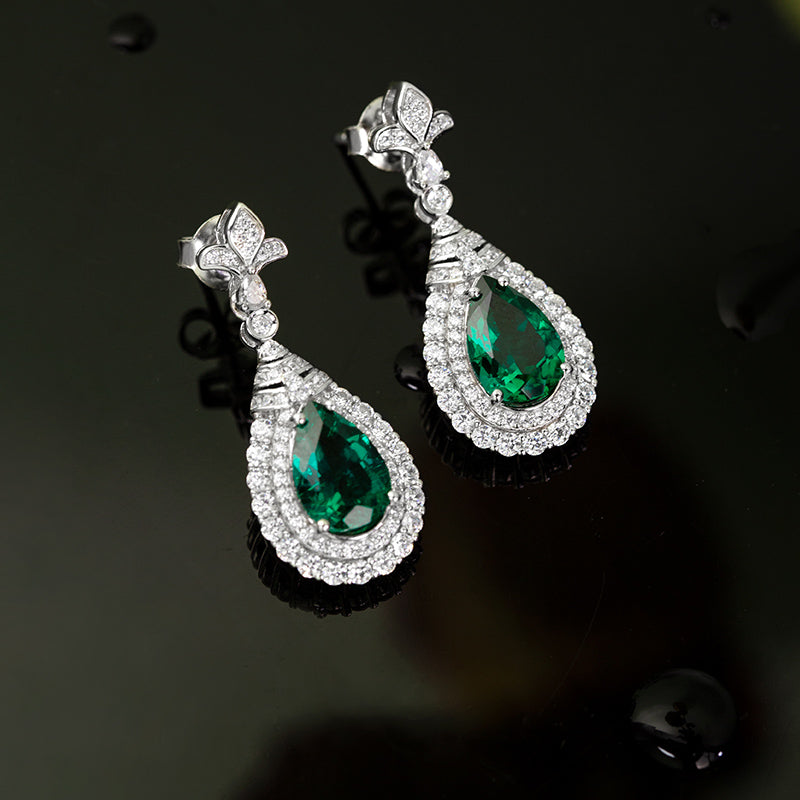 925 Sterling Silver Emerald Stud Earrings