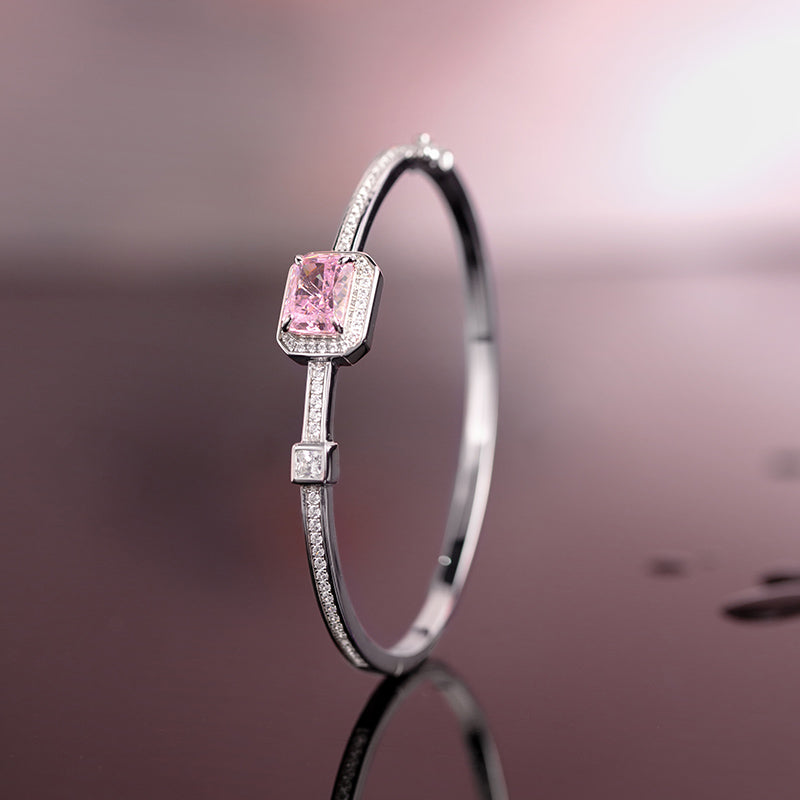 Sterling Silver Set With Pink High Carbon Diamond Bracelet