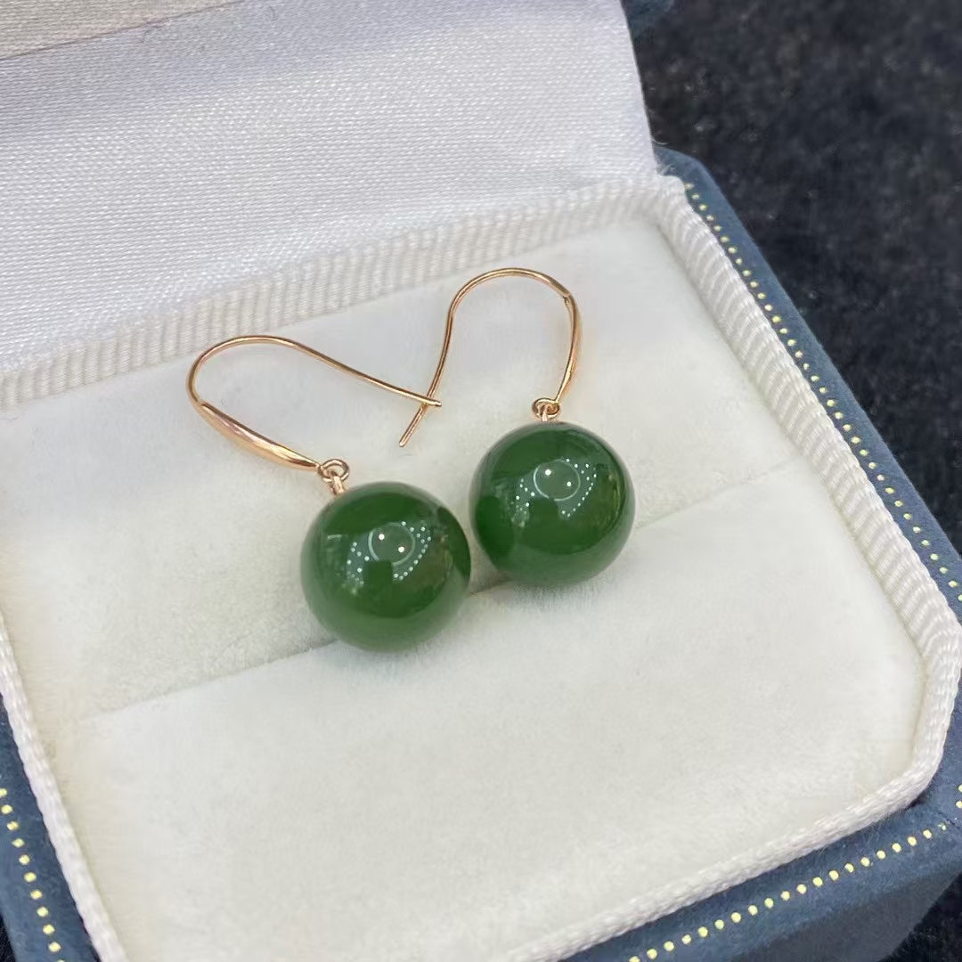 18k gold and Tian jade ear hooks