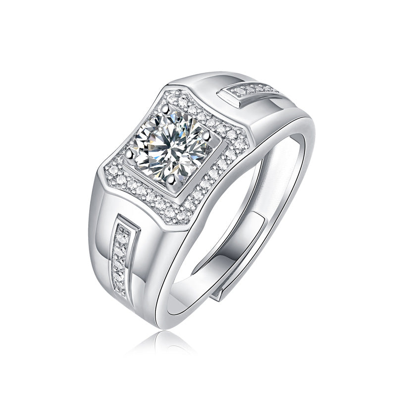 Men's Wide Ring Face Moissanite Design Ring