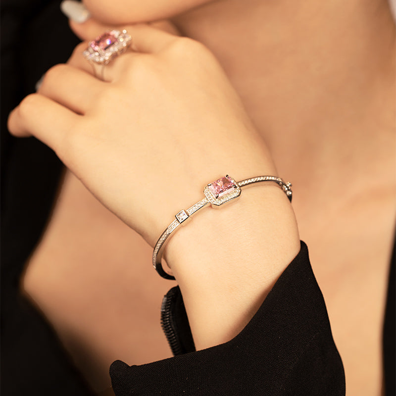 Sterling Silver Set With Pink High Carbon Diamond Bracelet