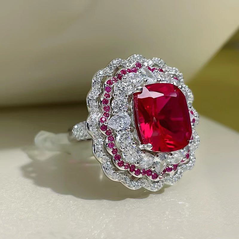 Sterling Silver Cultured Red Gemstone Ring