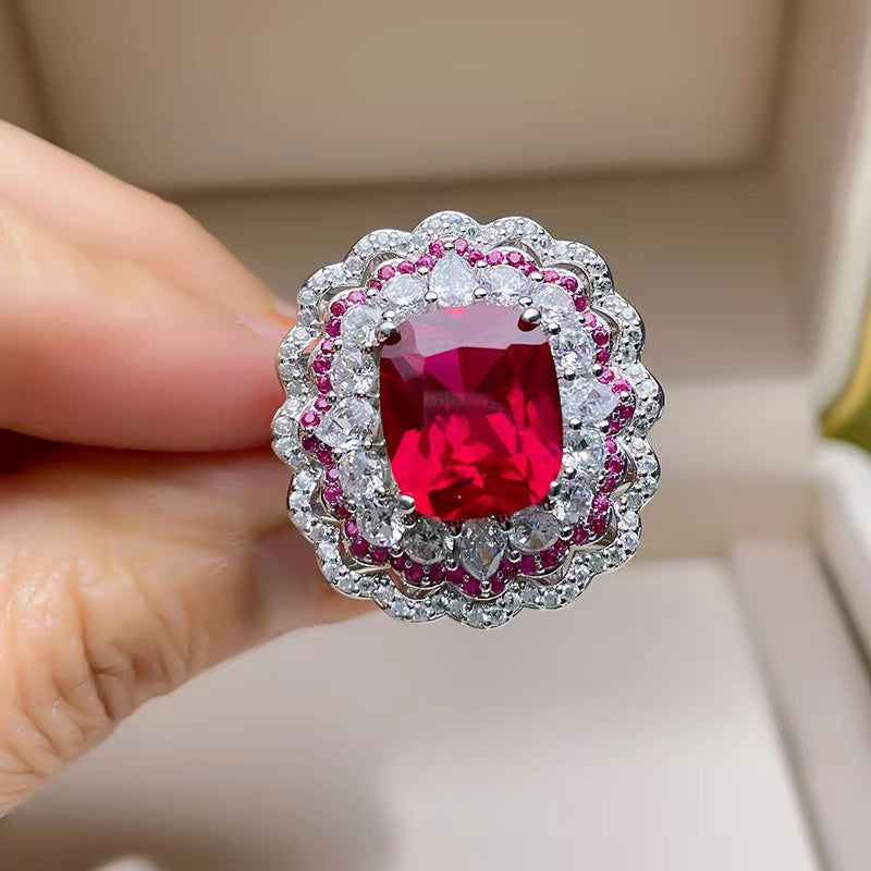 Sterling Silver Cultured Red Gemstone Ring