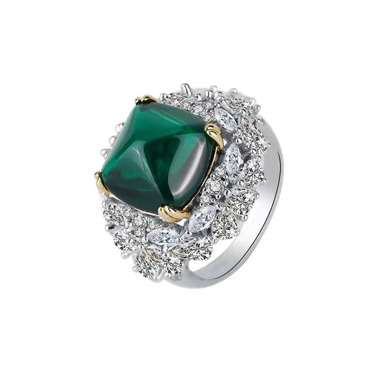 Sterling Silver Inlaid Cultured Emerald Ring