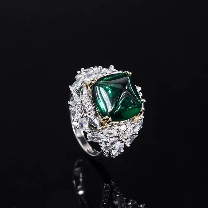 Sterling Silver Inlaid Cultured Emerald Ring