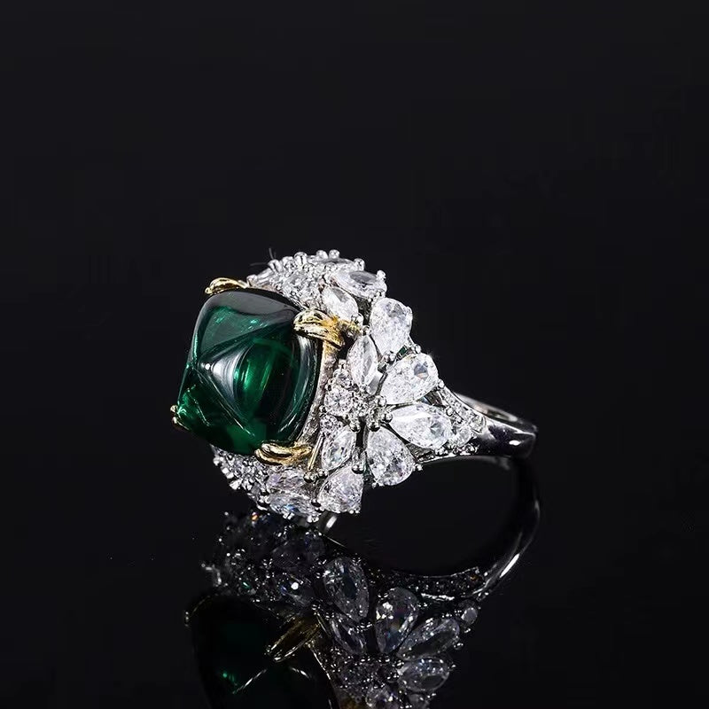 Sterling Silver Inlaid Cultured Emerald Ring
