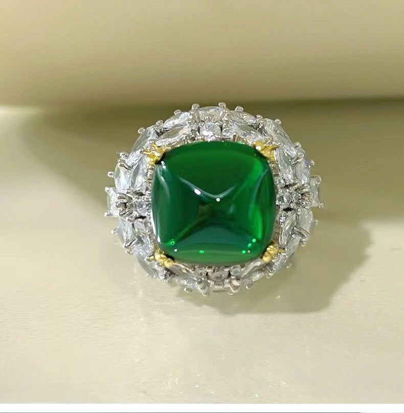 Sterling Silver Inlaid Cultured Emerald Ring