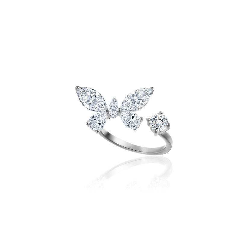 High Carbon Diamond Butterfly Ring Opening Design Suitable for Multiple Sizes