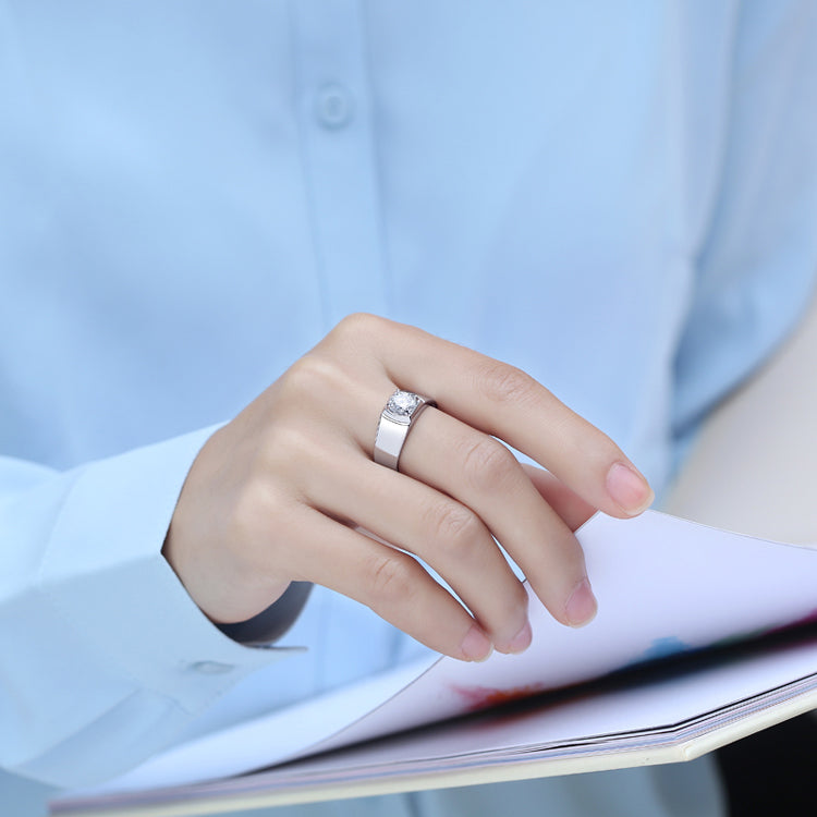 Men's wide Ring Face Moissanite Ring