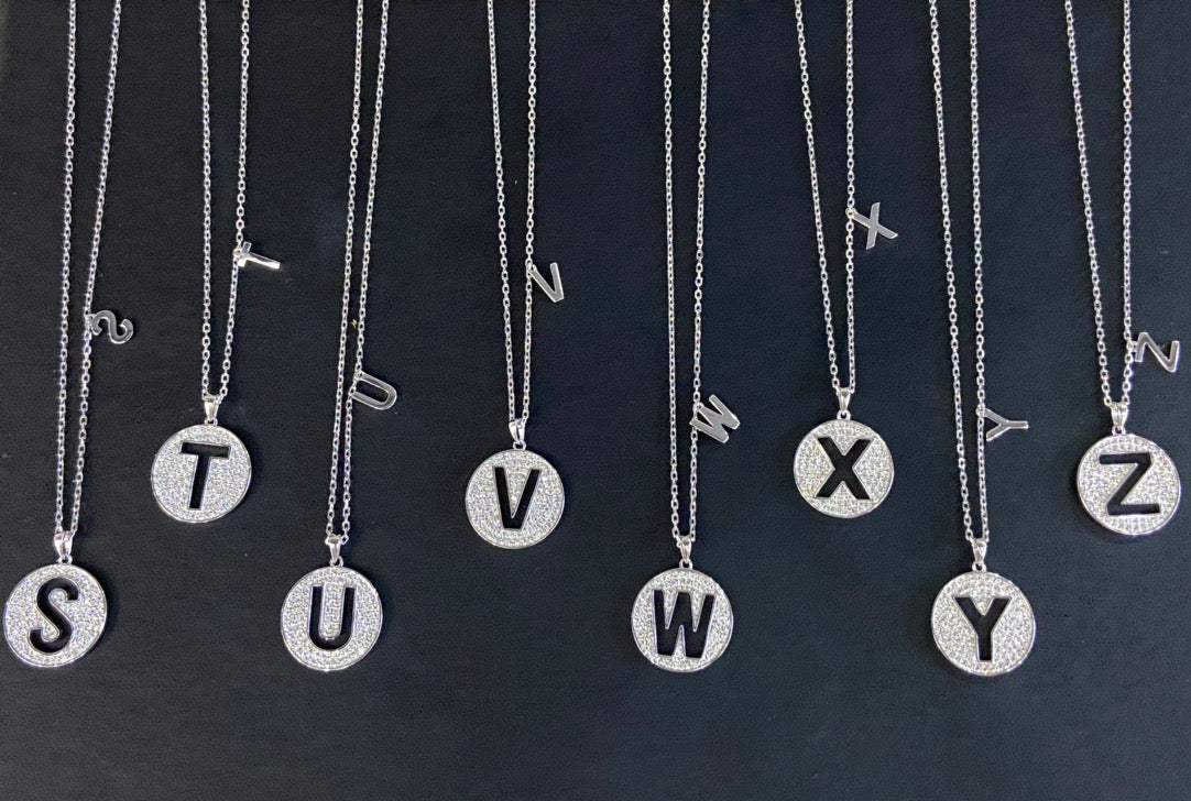 26 Alphabet Silver Inlaid Moissanite Necklace