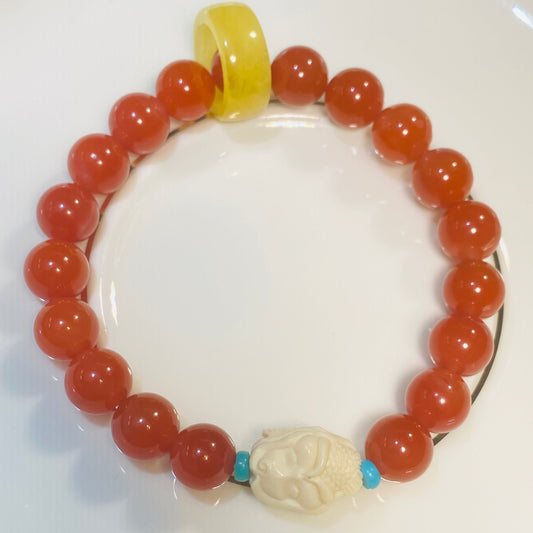 South Red Beads with Hand-carved Mermaid Accessory Bracelet