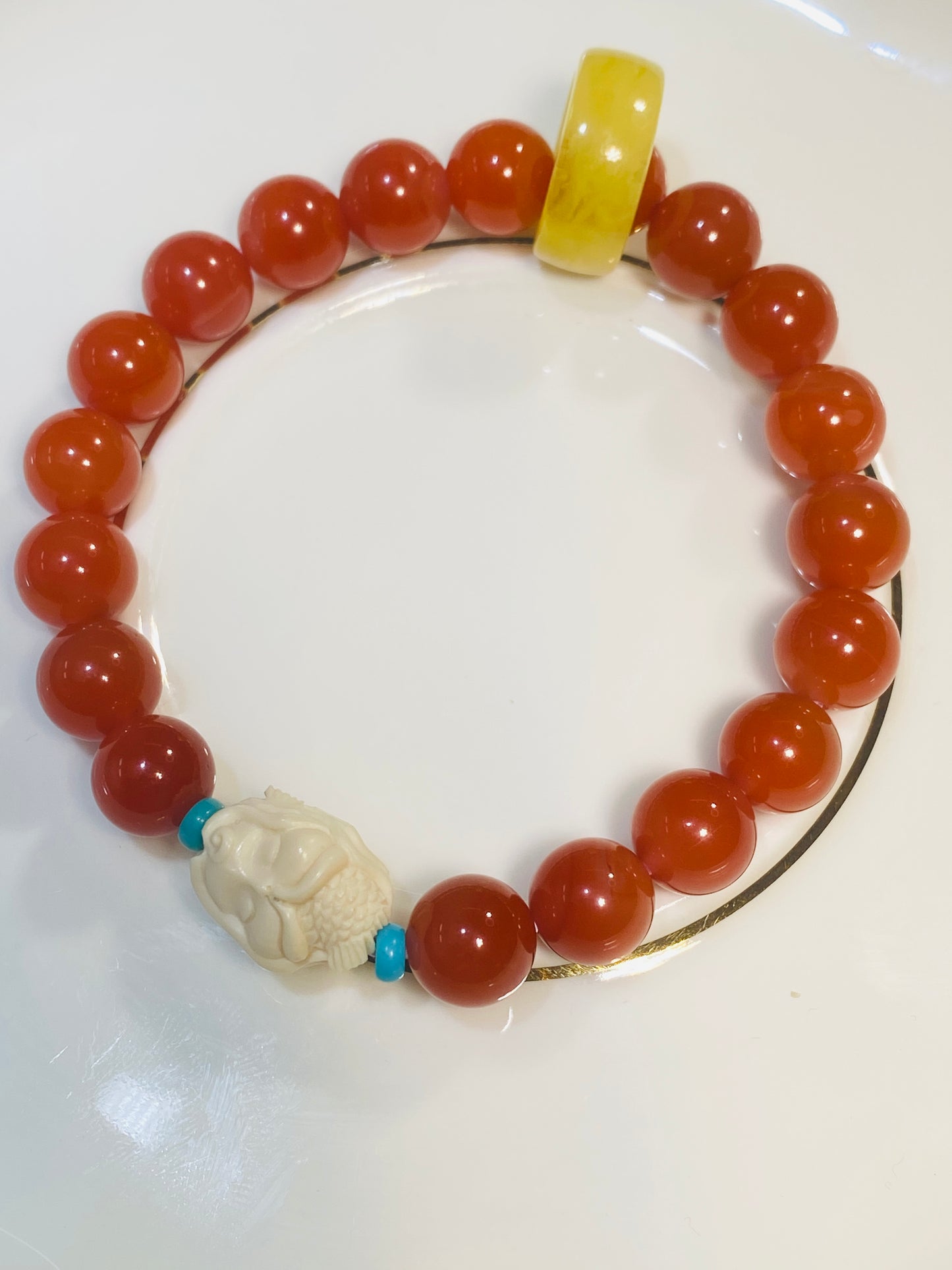 South Red Beads with Hand-carved Mermaid Accessory Bracelet
