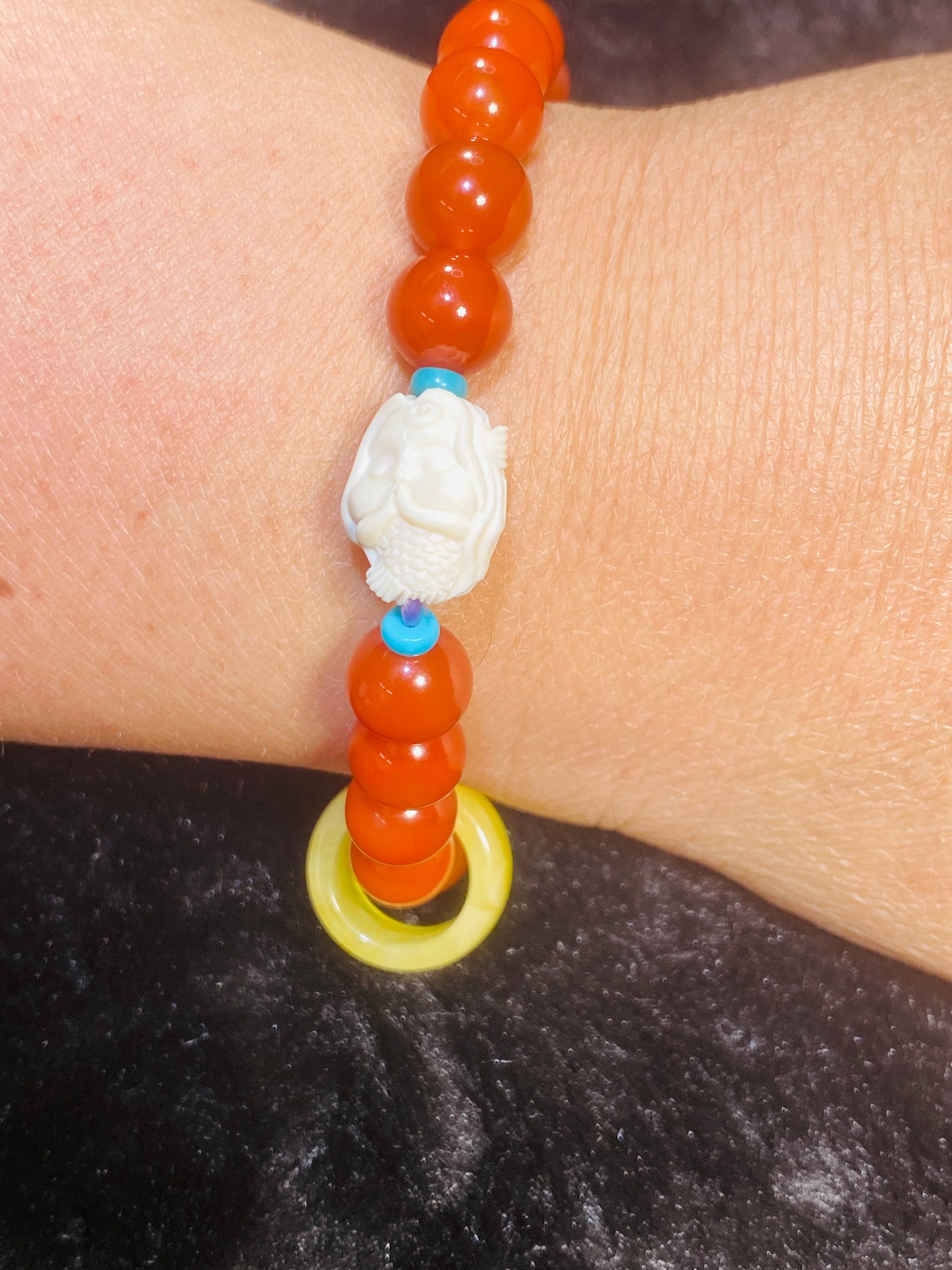 South Red Beads with Hand-carved Mermaid Accessory Bracelet