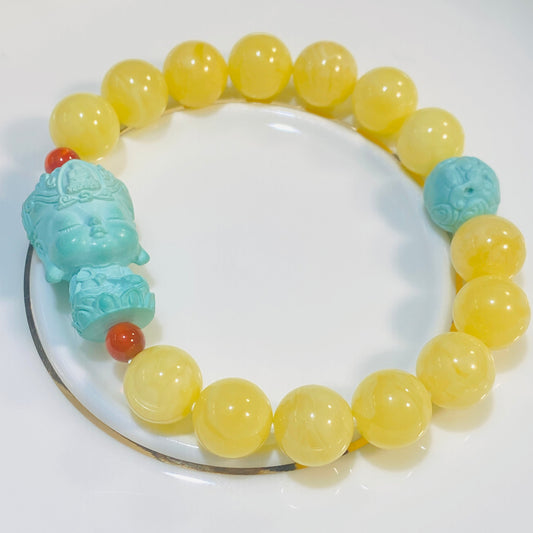 Natural Beeswax With Turquoise Buddha Bracelet