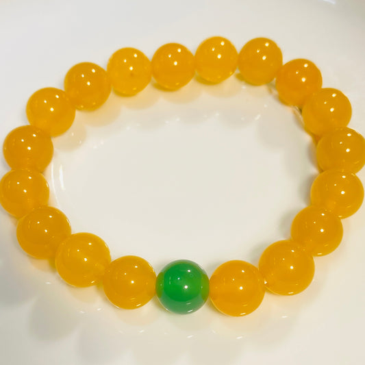 10mm Yellow Chalcedony Beads and Green Agate Beads Bracelet