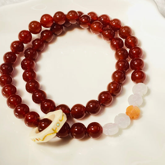 Red Agate Beads Paired With Hetian Jade Carved Accessories Mammoth Running Ring