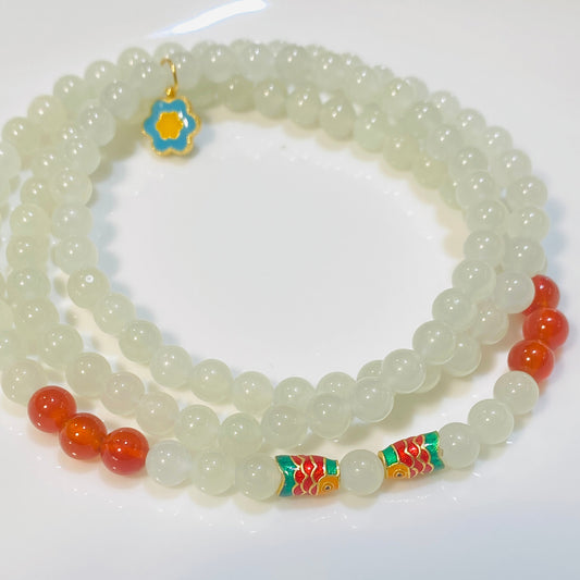 5mm Hetian Jade Beads With Small Fish Pattern Bracelet